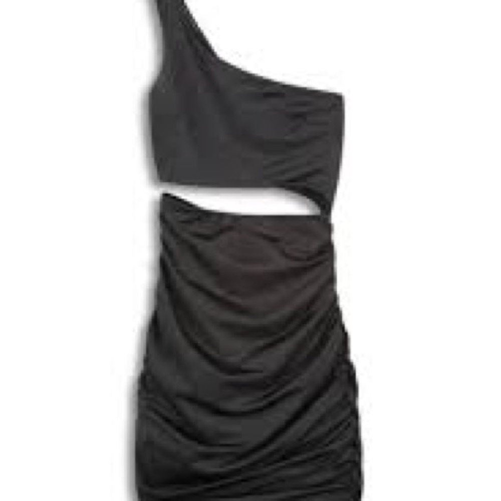 NWOT SHEIN Black One Shoulder Ruched Bodycon Mini Dress Size L Night Out Club